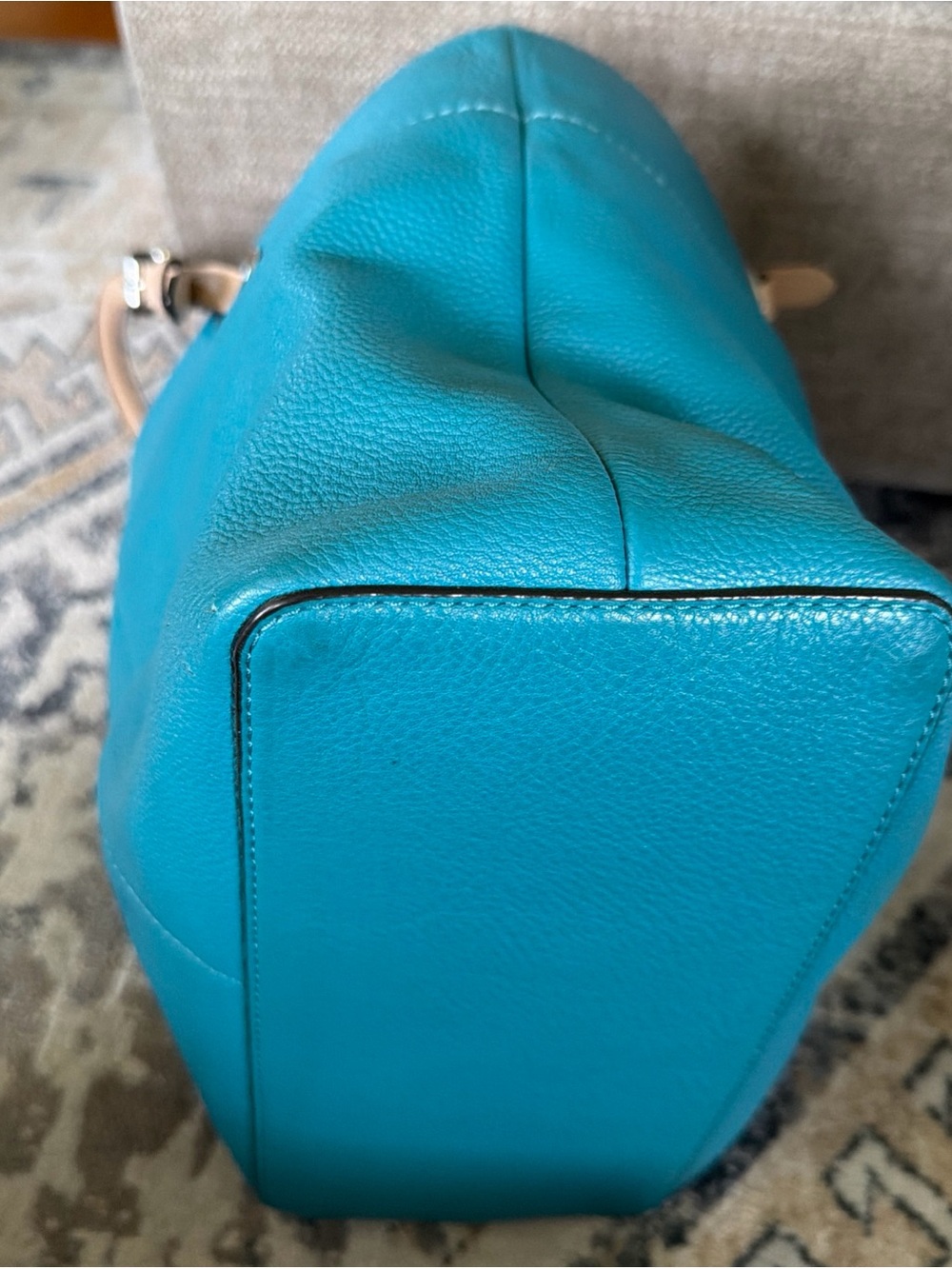 Michael Kors Bedford Leather Tote Blue Tan Pre-Owned Nautical Summer Coastal - Picture 8 of 11